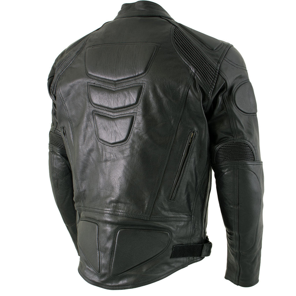 Milwaukee Leather Men's Premium Black Leather Racer Style Motorcycle Jacket with CE Armor - LKM17005