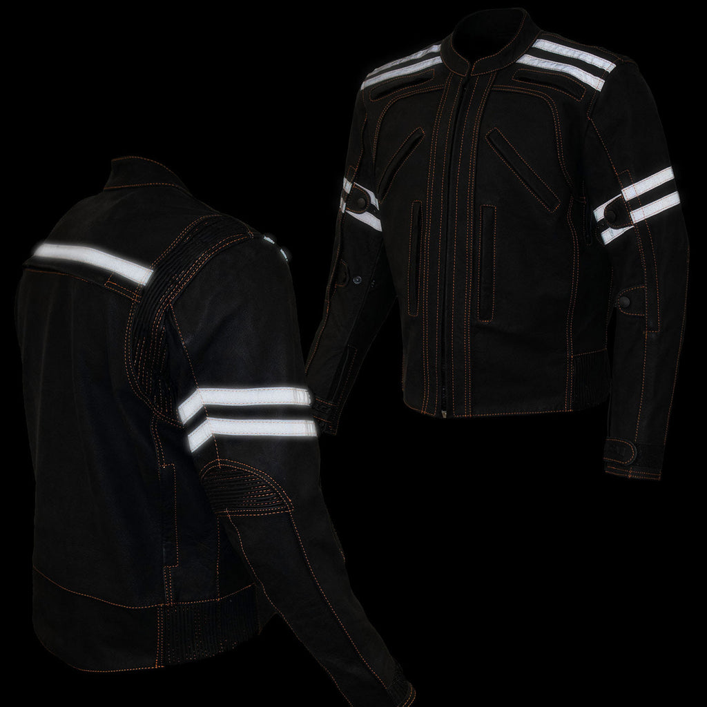 Milwaukee Leather Men's Matte Black 'Street' CE Armored Motorcycle Vented Jacket - Reflective - LKM17012