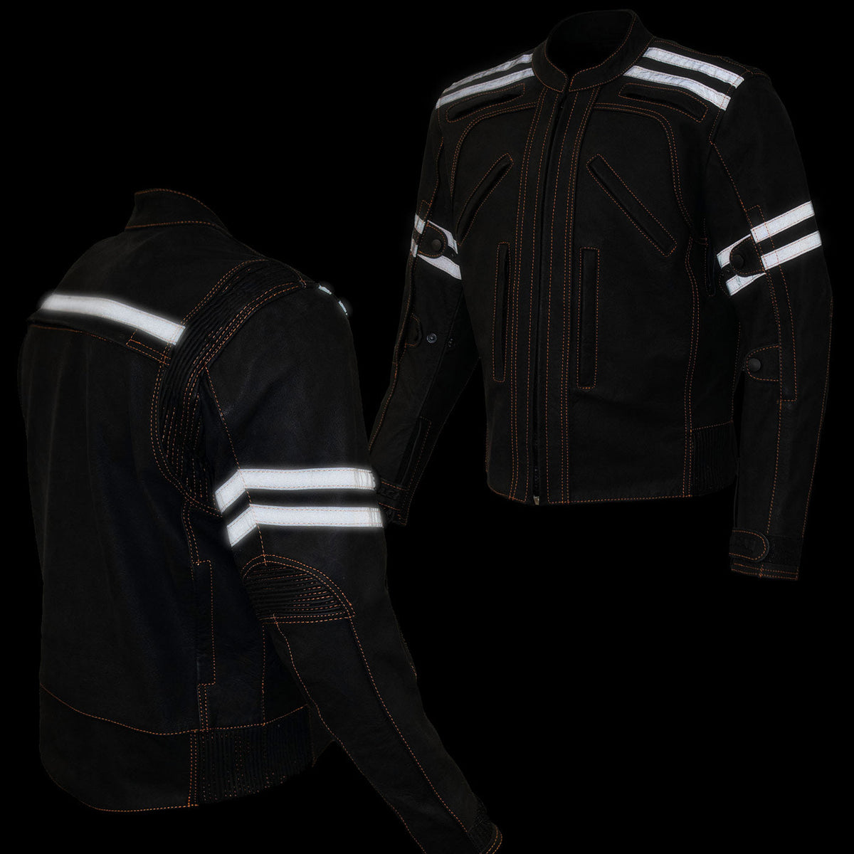 Milwaukee Leather Men's Matte Black 'Street' CE Armored Motorcycle Vented Jacket - Reflective - LKM17012