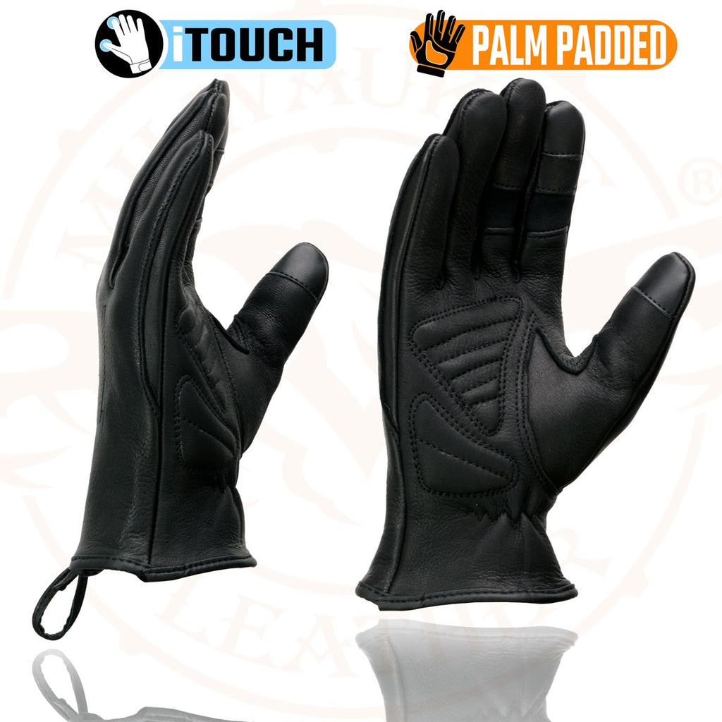 Milwaukee Leather MG7745 Women's Black Deerskin Laced Wrist Motorcycle Gloves w/ Gel Palm and i-Touch Screen