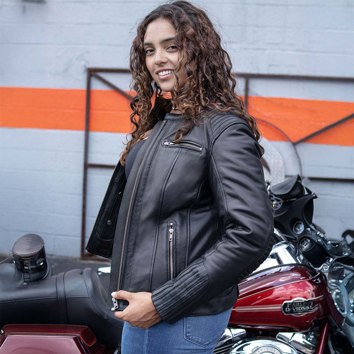 MMCC Women's Rebel Black Leather Motorcycle Jacket - MMC20002
