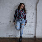 Milwaukee Leather MNG21612 Women's Black and Pink with Blue Long Sleeve Cotton Flannel Shirt