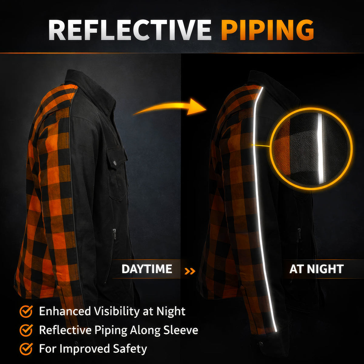Milwaukee Leather Men’s Splitline Molten 2-Tone CE Armored Protective Flannel - Kevlar® Reinforced - MPM1672