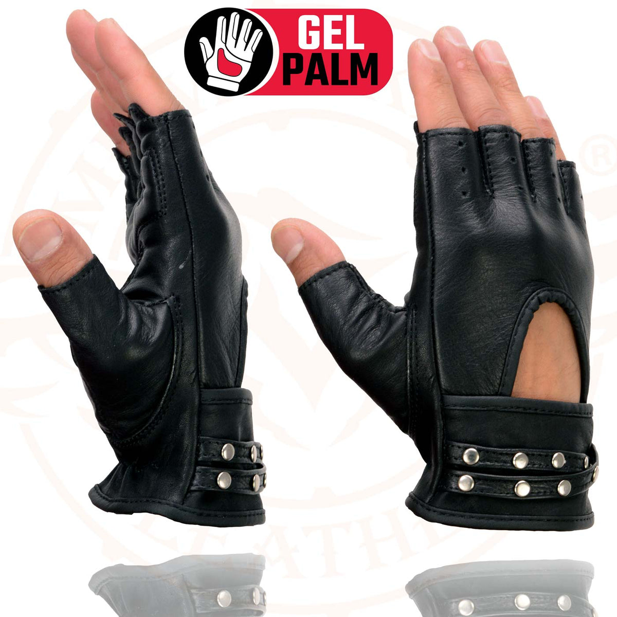 Milwaukee Leather SH461 Women's Black Leather Gel Palm Fingerless Motorcycle Hand Gloves