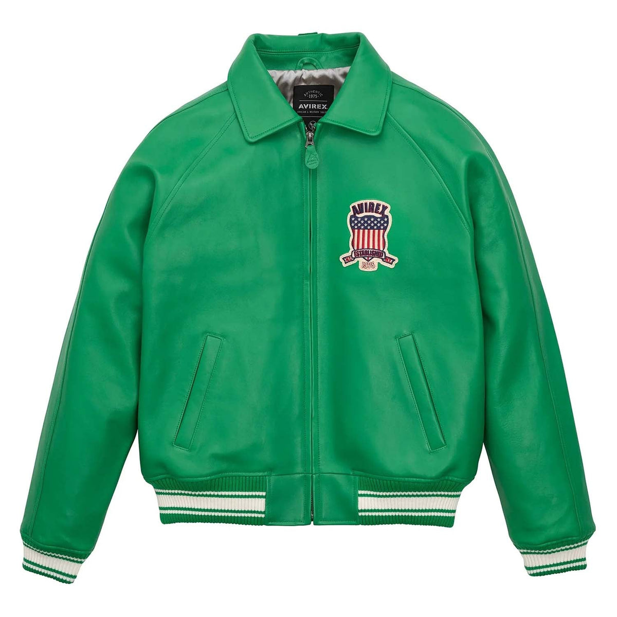 Avirex Classic Green Leather Bomber Jacket