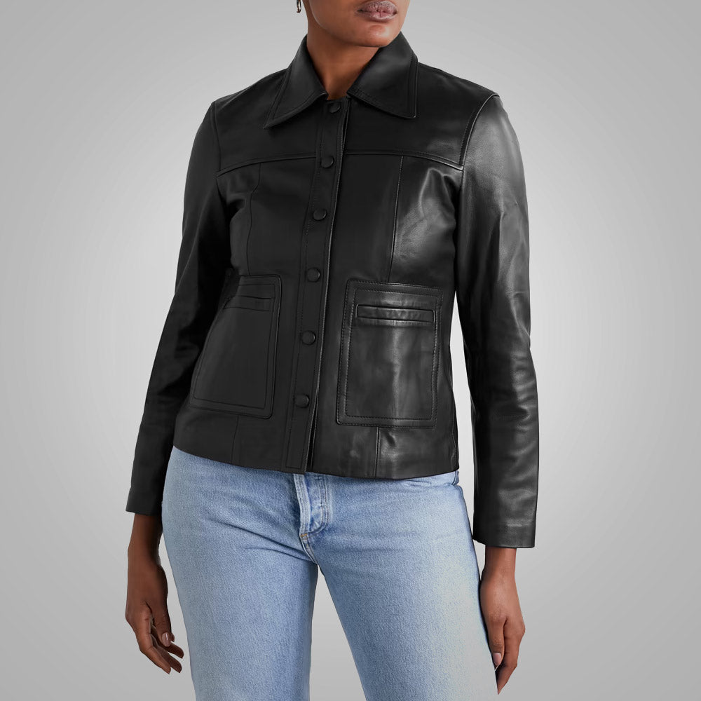 Women's Smooth Buttery Soft Black Leather Shirt