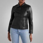 Women's Smooth Buttery Soft Black Leather Shirt
