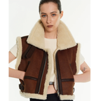 Women Sheepskin Brown Shearling Aviator Leather Vest
