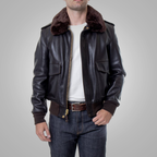 Men Dark Brown Flying Aviator RAF A2 Cowhide Leather Flight Jacket