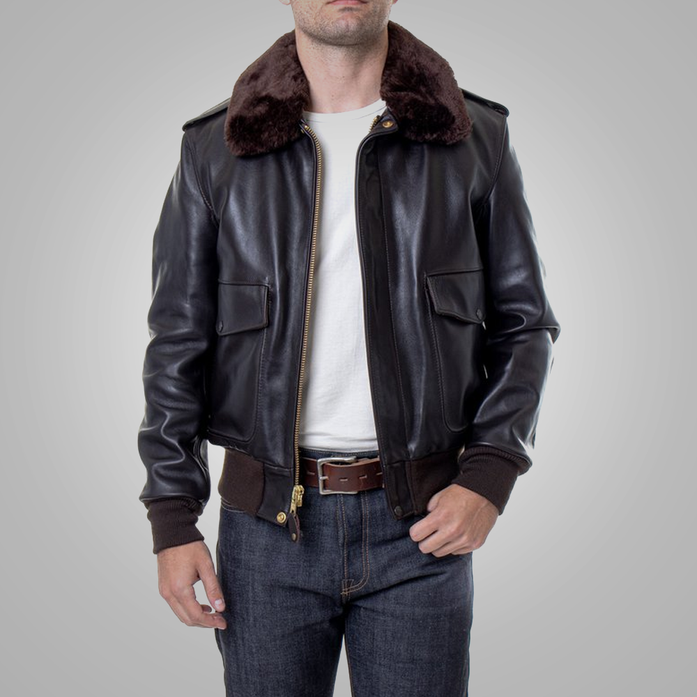 Men Dark Brown Flying Aviator RAF A2 Cowhide Leather Flight Jacket