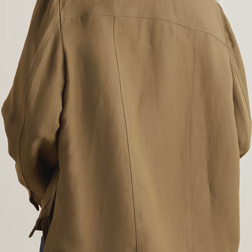 Women's Army Green Solid Cloth Button Leather Shirt