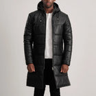 Floyd Black Hooded Leather Puffer Coat