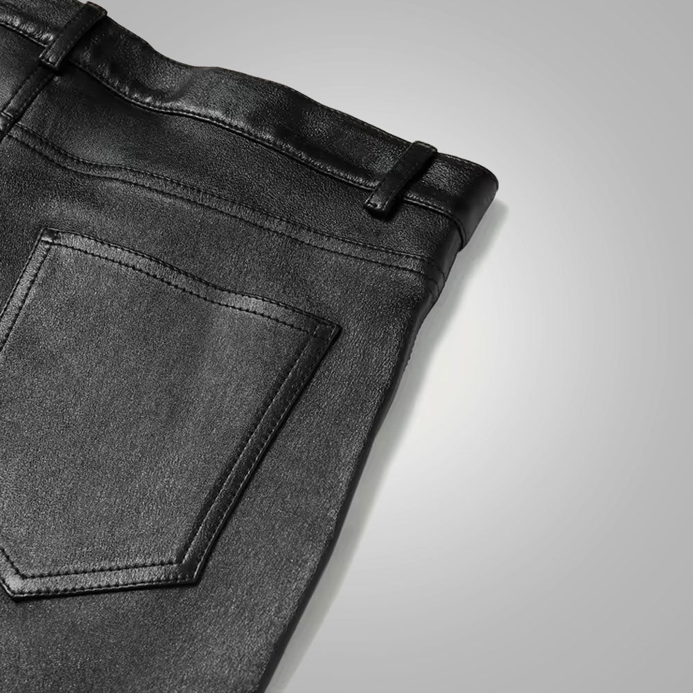 Men's Black Real Sheepskin Fashion Leather Pants