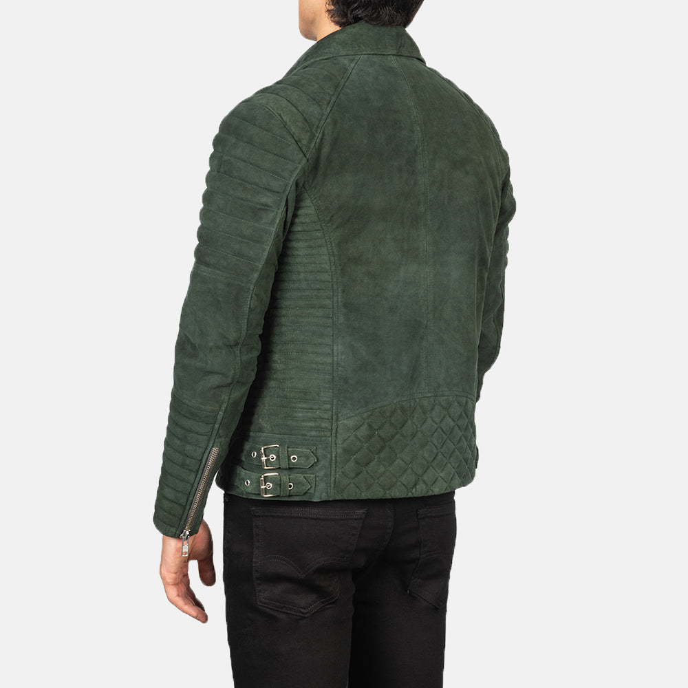 New Armand Green Motorbike Racing Biker Suede Leather Jacket For Men