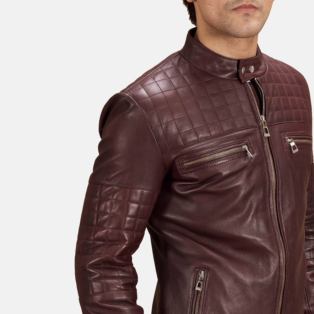 New Men Maroon Moto Riding Motorcycle Leather Biker Jacket