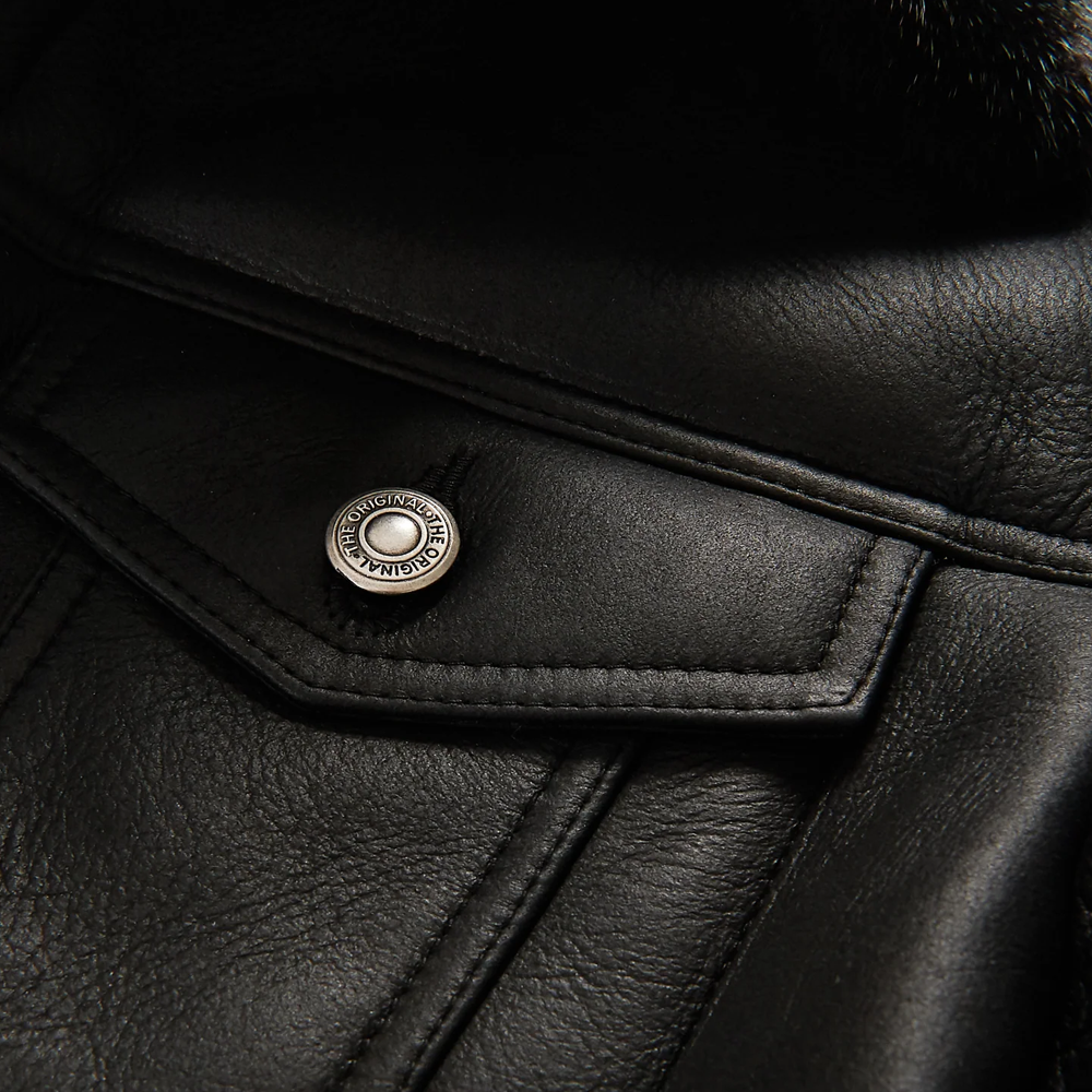 New Men's Black B3 Shearling Real Sheepskin Leather Trucker Flying Jacket