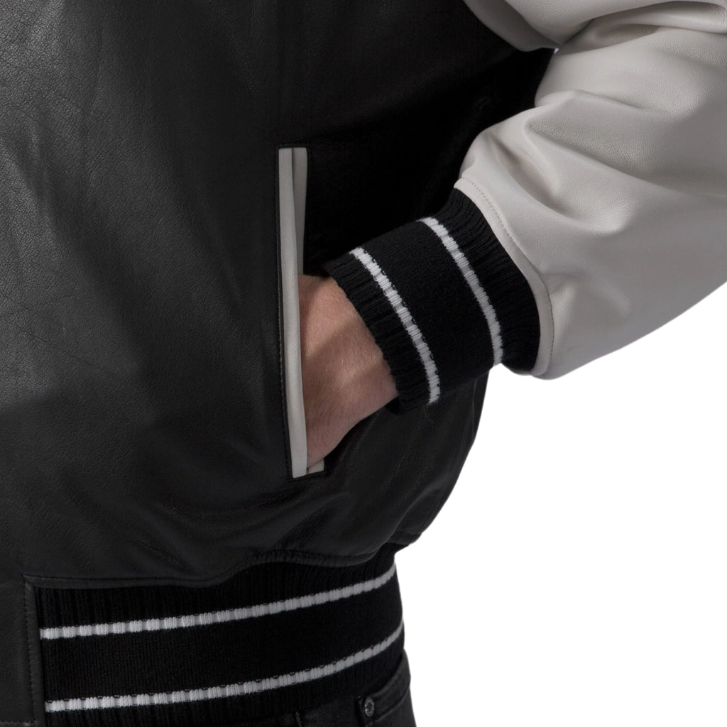 Black Men's Quilted Leather Varsity Jacket Letterman Jacket