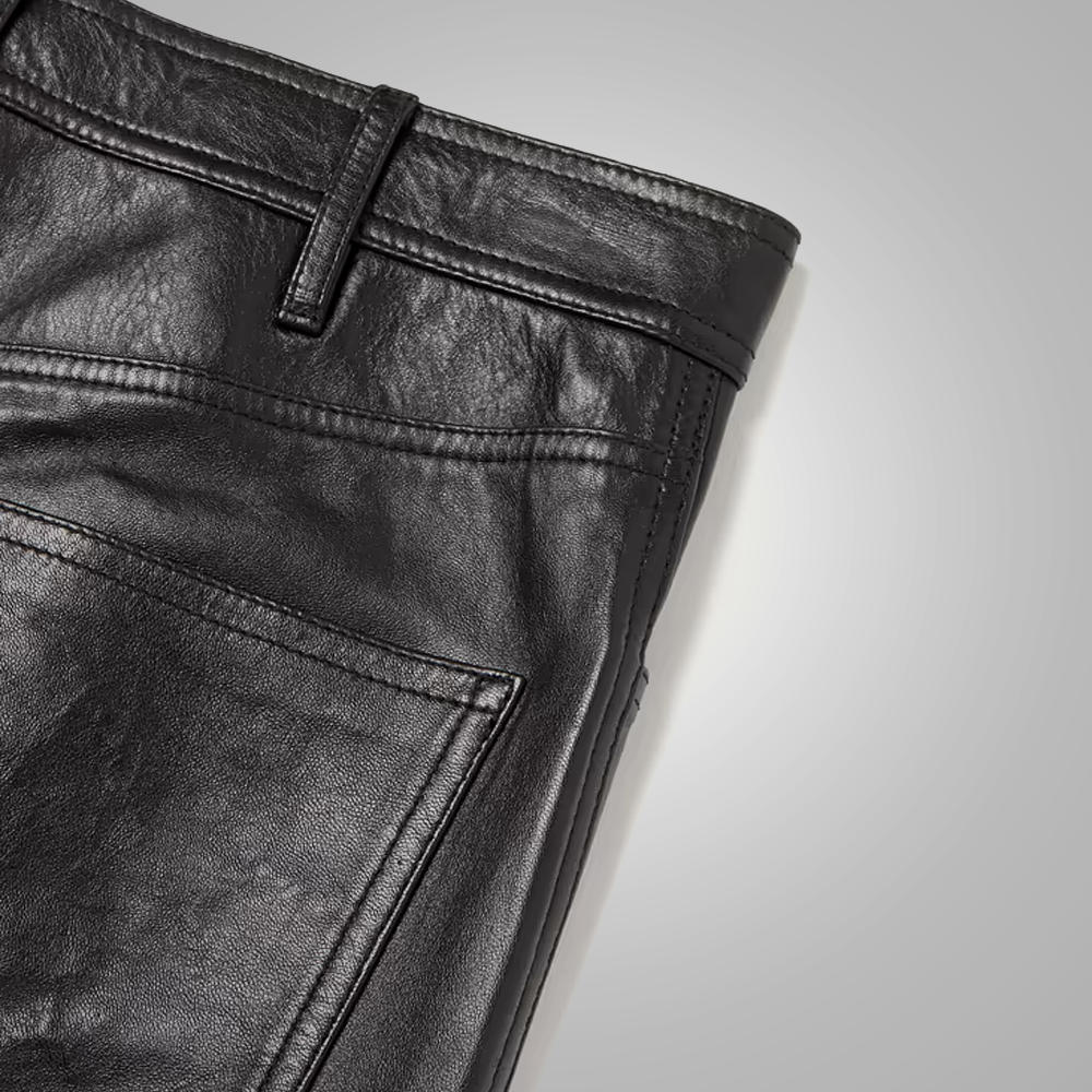 Men's Black Sheepskin Leather Biker Jeans