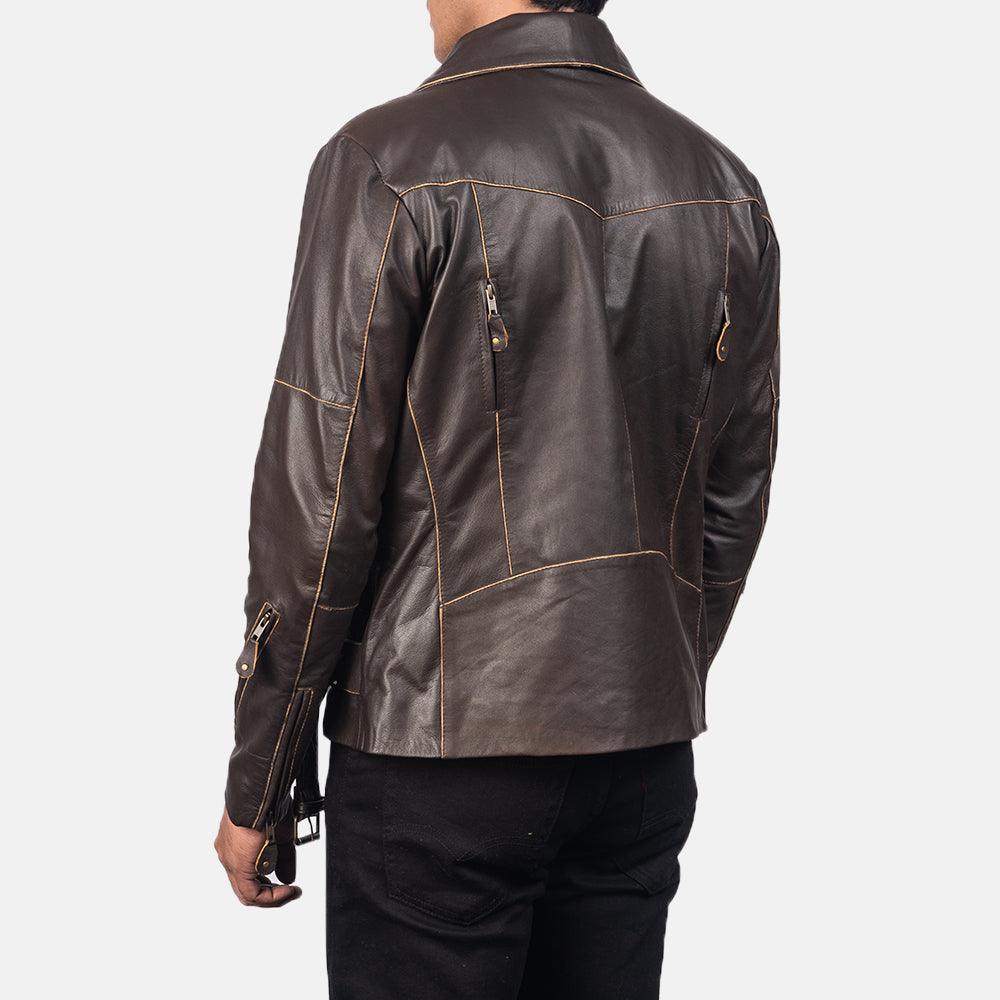 New Vincent Brown Motorbike Racing Moto Men Leather Biker Jacket