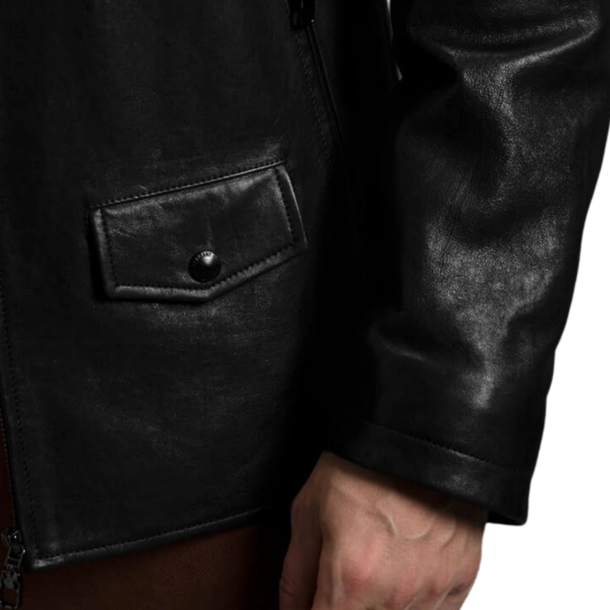 Men's Matte Black Goatskin Genuine Leather Bomber Jacket