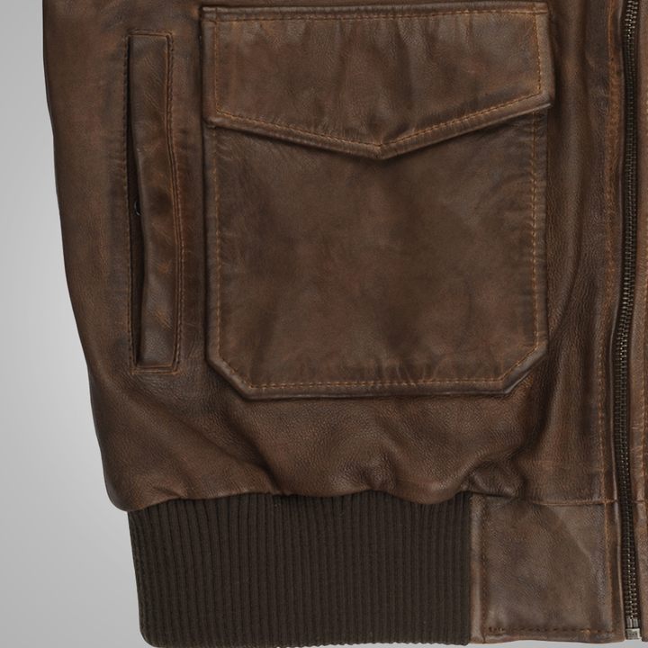 Brown Waxed Sheepskin Aviator Leather Flight Jacket