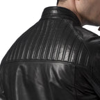 Classic Black Leather Racer Jacket Zip Up Moto Jacket