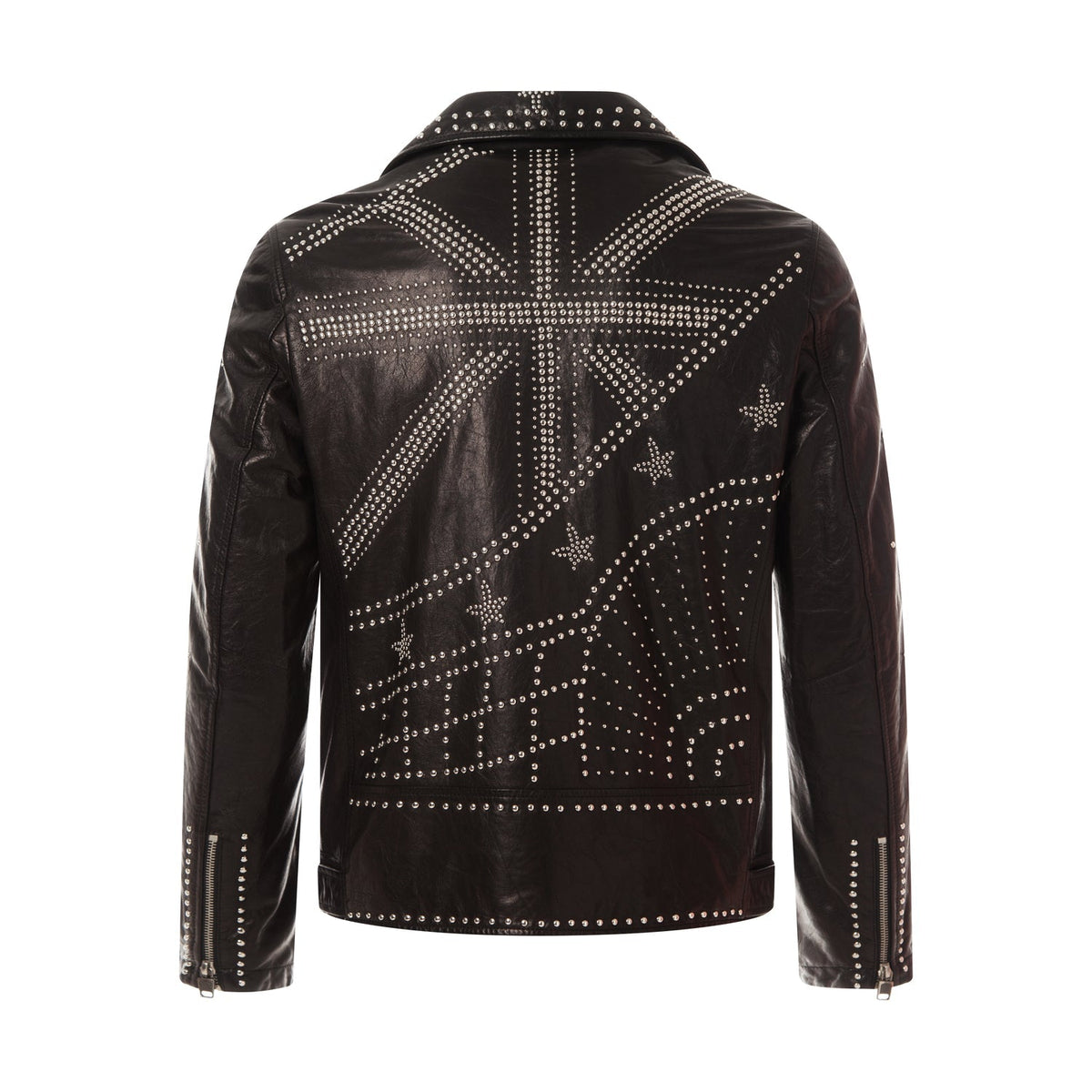Black Rockstud Belted Genuine Leather Moto Jacket