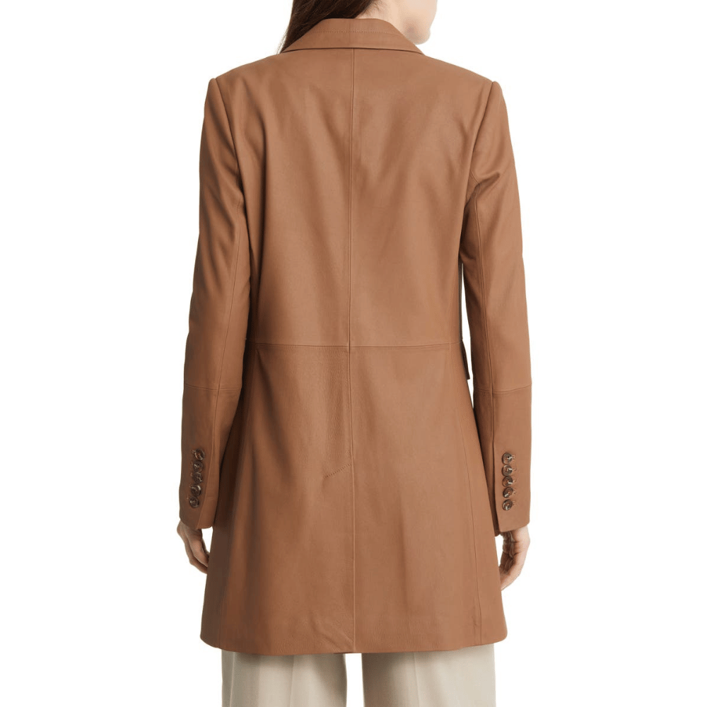 Womens Brown Long Coat Real Leather