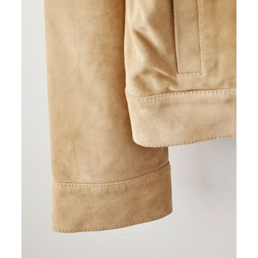Men’s Cream Brown Suede Leather Shirt Jacket - Jeans Style