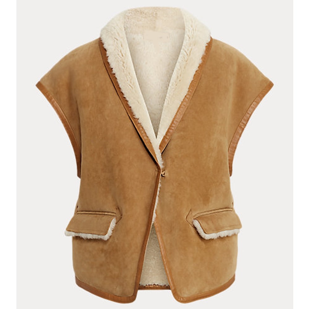 Women’s Sheepskin Brown Aviator Shearling Leather Vest - Classic & Cozy
