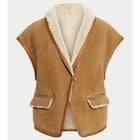 Women’s Sheepskin Brown Aviator Shearling Leather Vest - Classic & Cozy