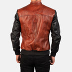 New Men Avan Black & Maroon Motorbike Moto Bomber Leather Biker Jacket