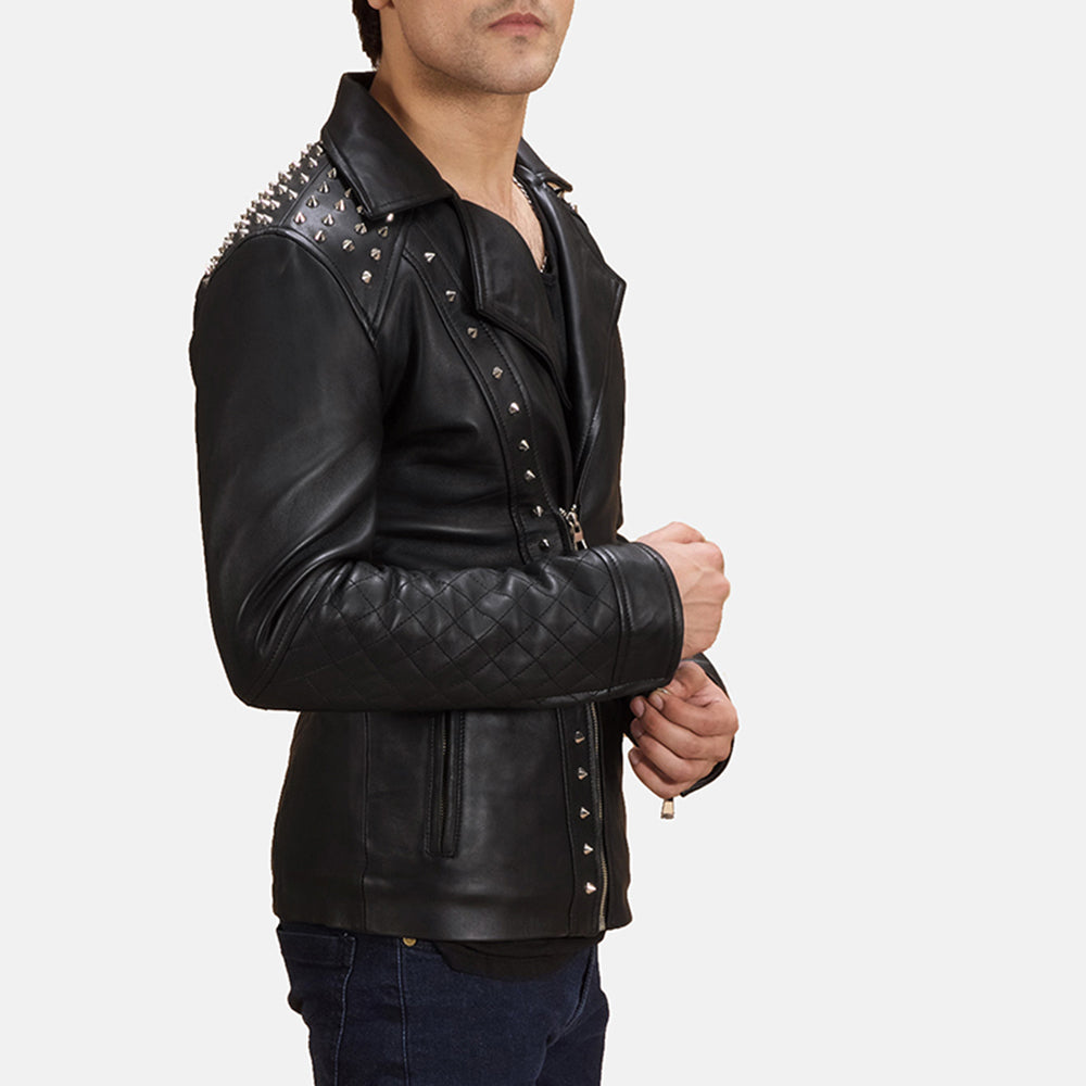New Black Studded Moto Racing Motorbike Leather Biker Jacket For Men