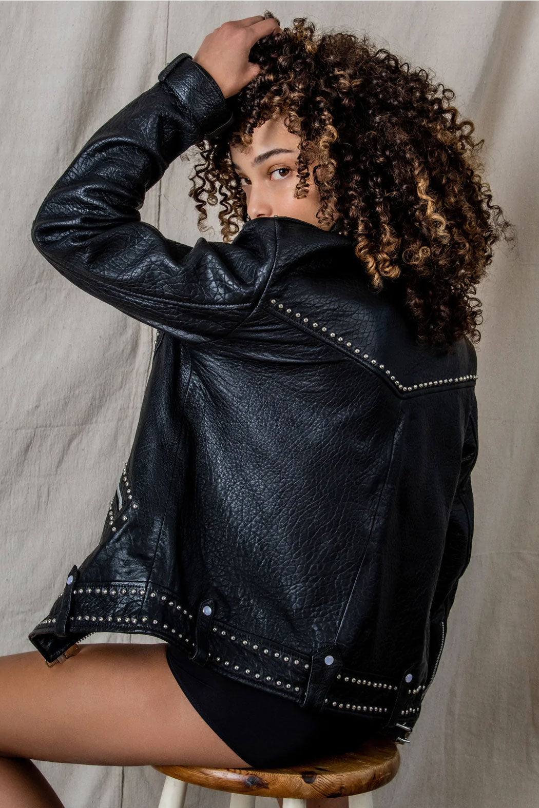 Women’s Black Silver Spiked Studded Motorcycle Leather Jacket