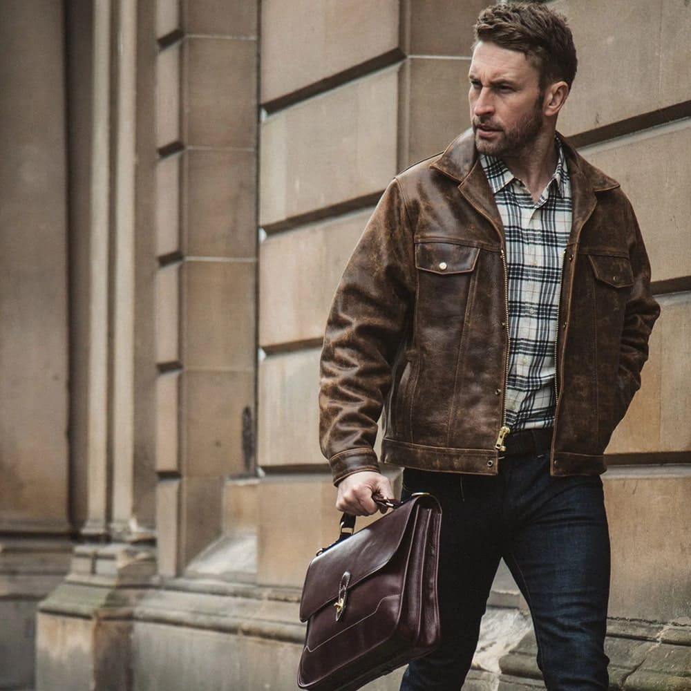 Premium Avanzar Men’s Brown Distressed Real Leather Four Pocket Jacket