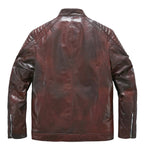 Men's Reddish Brown Goatskin Café Racer Leather Moto Jacket