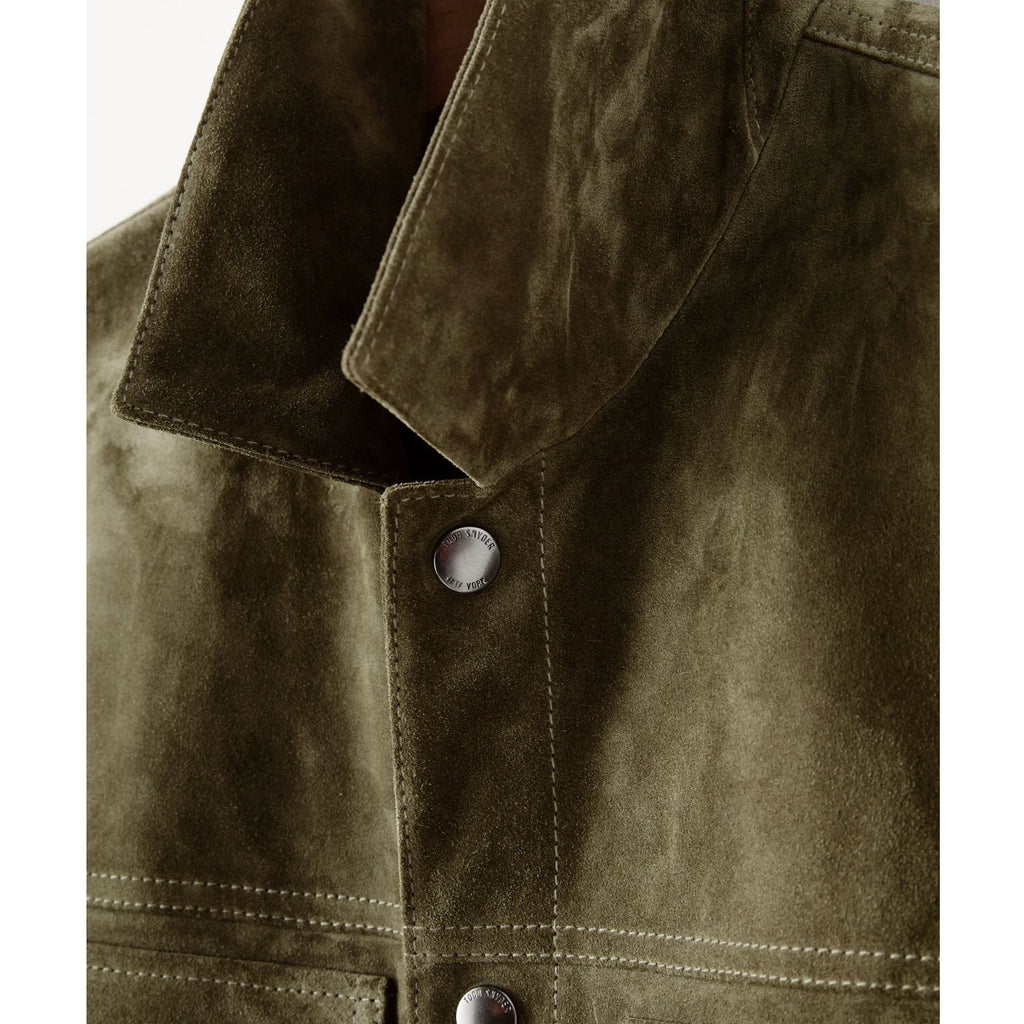 Men’s Olive Suede Leather Shirt Jacket - Jeans Style