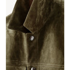 Men’s Olive Suede Leather Shirt Jacket - Jeans Style