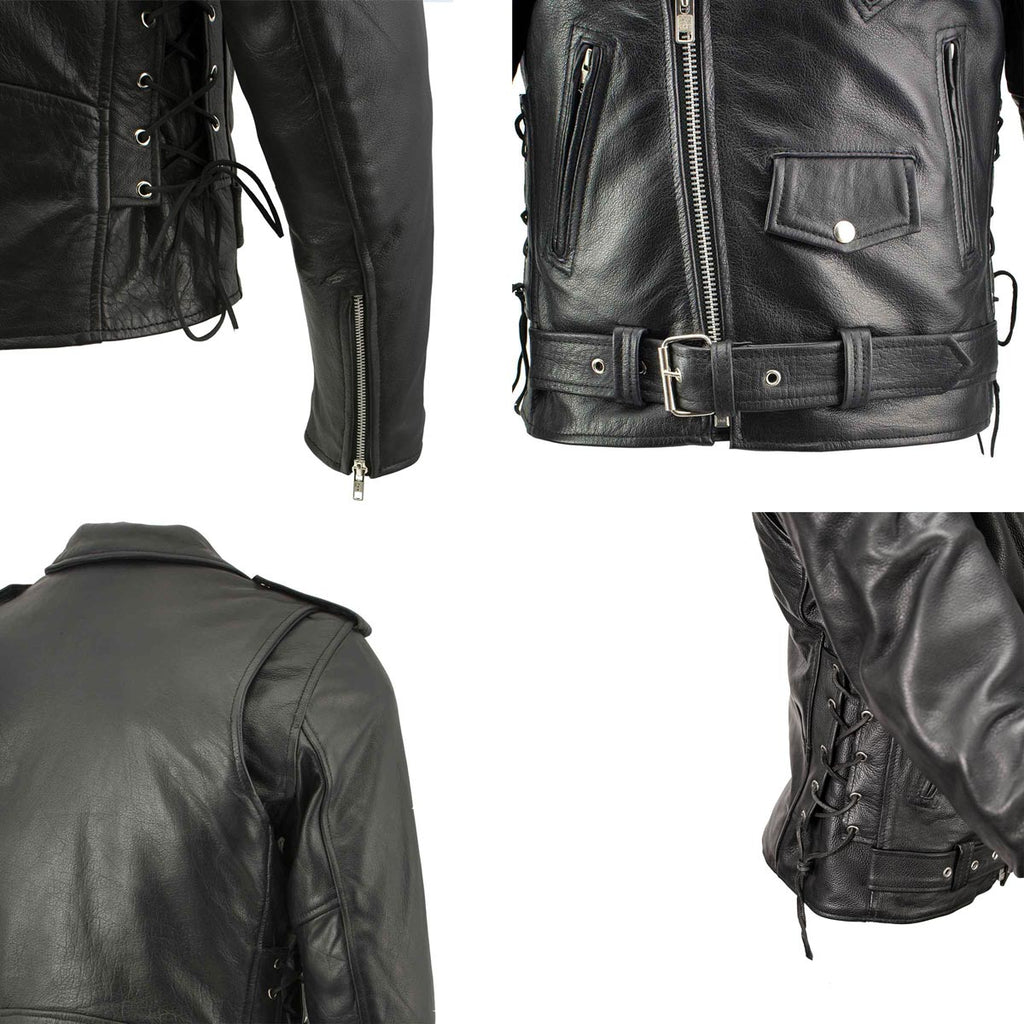 Milwaukee Leather LKM1701 Men's Classic Side Laced Black Motorcycle Premium Leather Jacket with CE Armor Protection