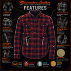 Milwaukee Leather MPM1632 Men's Plaid Flannel Biker Shirt with CE Approved Armor - Reinforced w/ Aramid Fiber