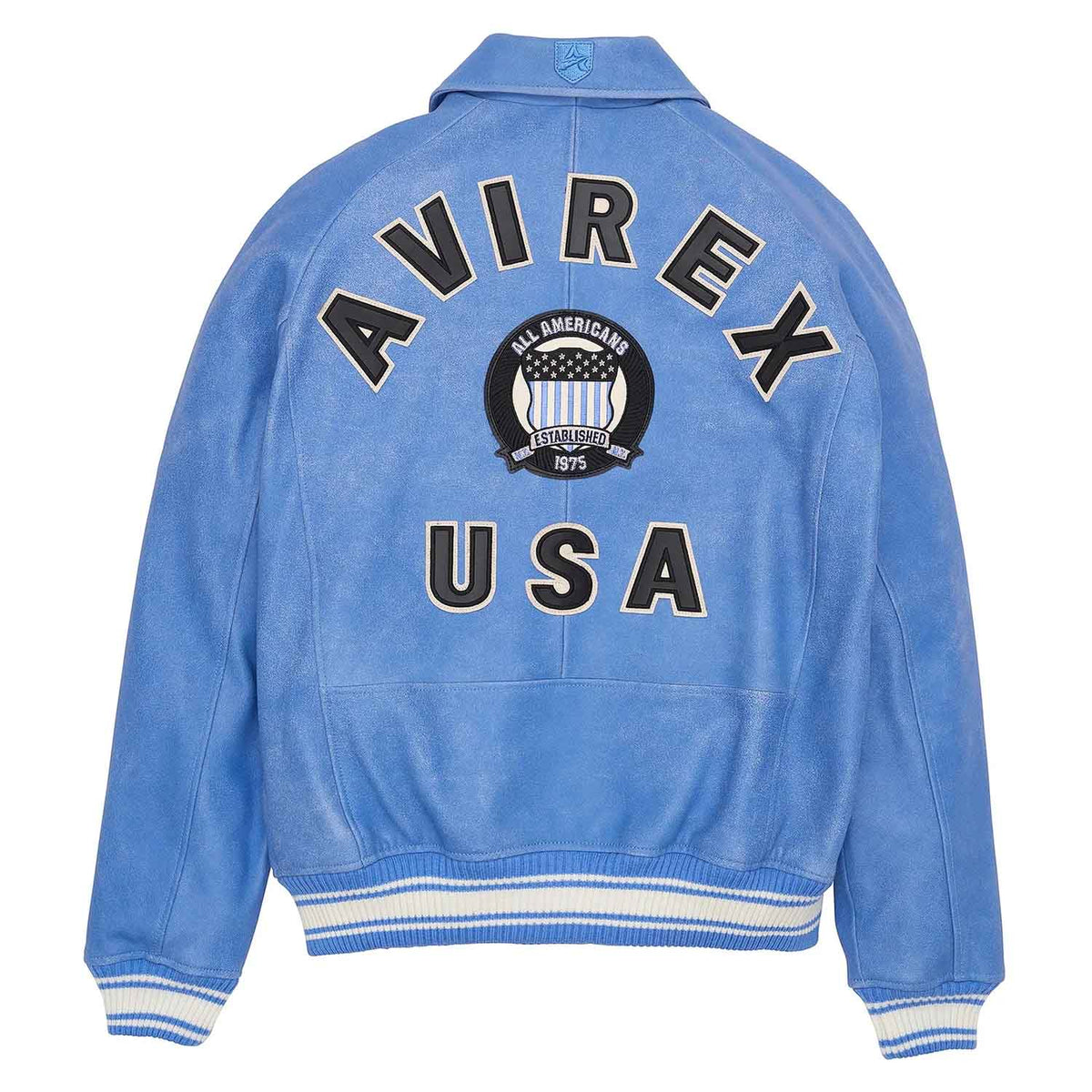 Avirex Iconic Denim Blue Leather Bomber Jacket