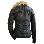 Leather Skin Brando Women Black Leather Jacket with Detachable Original Fox Fur