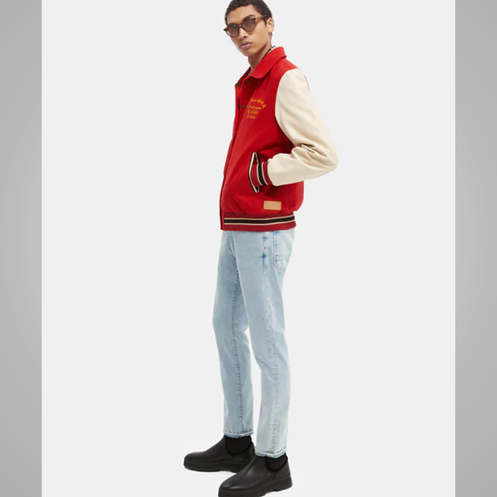 Red Varsity Letterman Jacket with Cream Sleeves