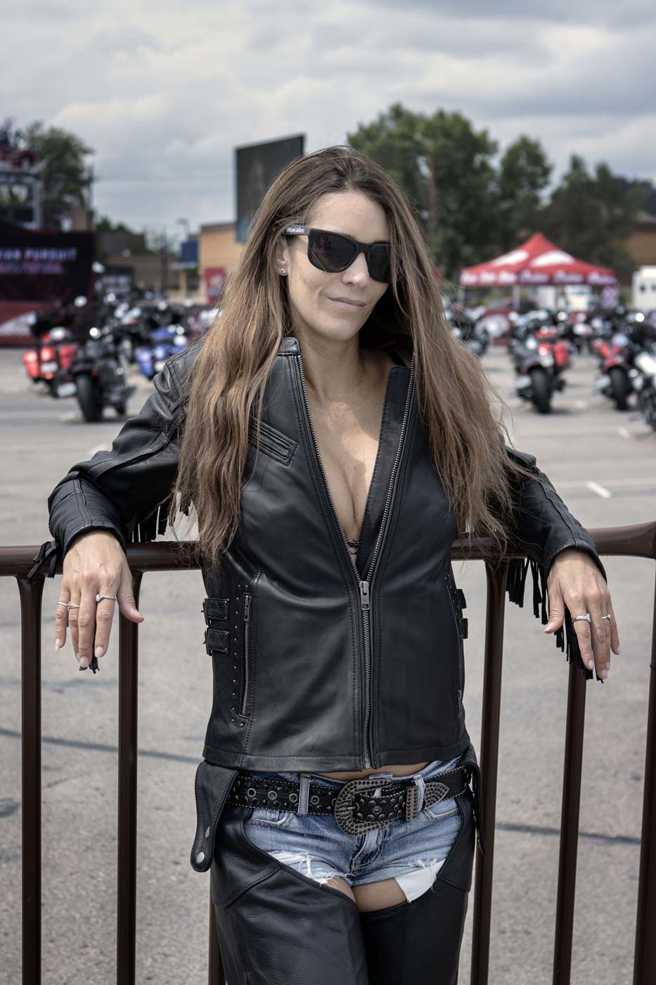Hot Leathers Ladies Silver Fringe Black Leather Motorcycle Jacket - JKL1028
