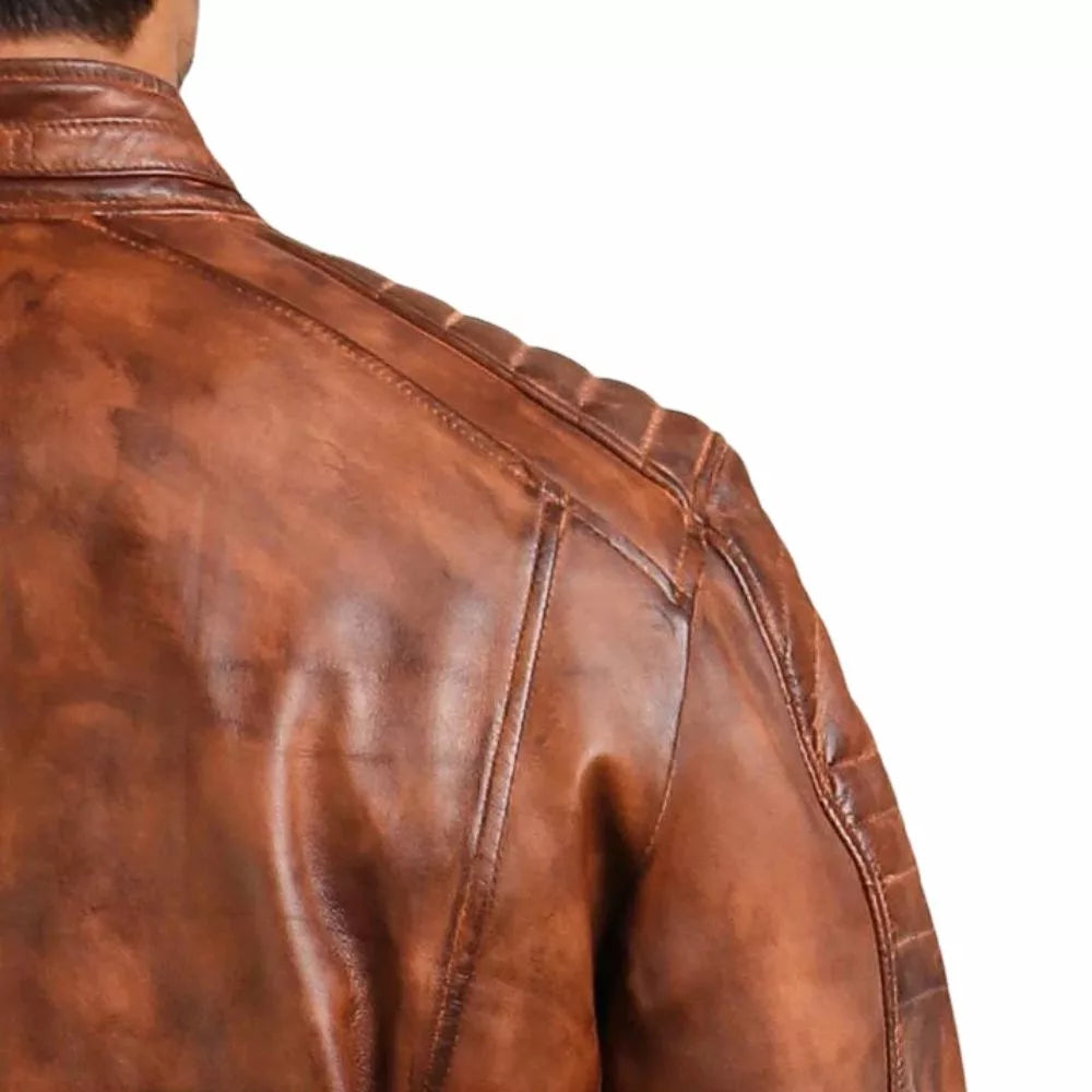 Mens Vintage Cafe Racer Distressed Brown Motorcycle Leather Jacket