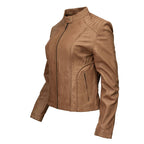 Milwaukee Leather LKL2736 Women's Cognac Premium Leather Scuba Style Biker Jacket w/ Mandarin Collar