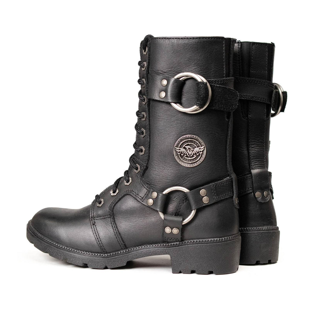 Milwaukee Leather Women's Premium Leather Motorcycle Riding Boots - Lace-To-Toe Harness - Zipper Closure - MBL9391