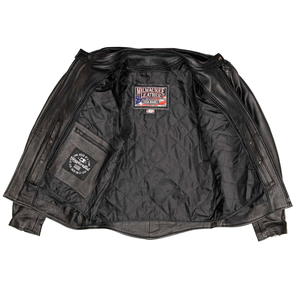 Milwaukee Leather USA MADE MLJKM5003 Men's Black Echo Premium Leather Motorcycle Jacket with Reflective Piping