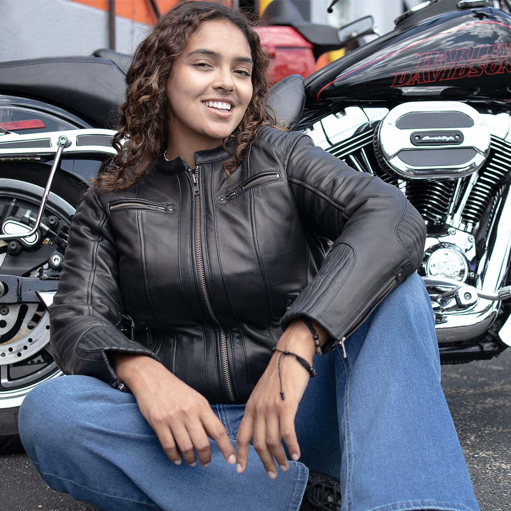 MMCC Women's Rebel Black Leather Motorcycle Jacket - MMC20002