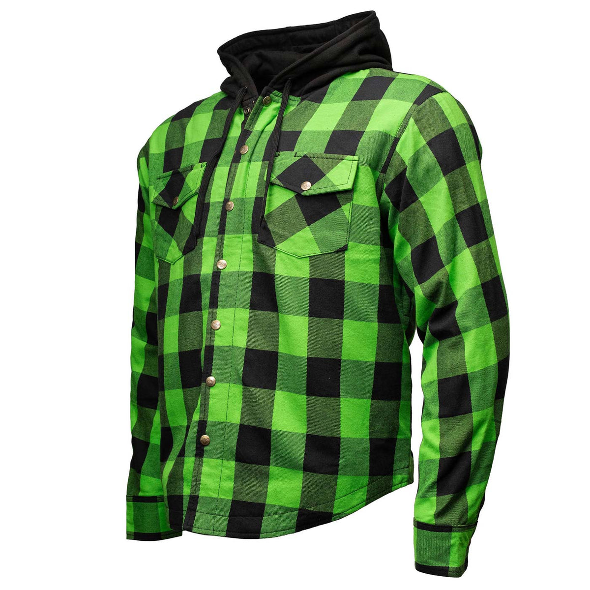 Milwaukee Leather Men’s Titans Green and Black Plaid Hooded Riding Shirt w/ CE Armor & Aramid Fiber Panels - MPM1659